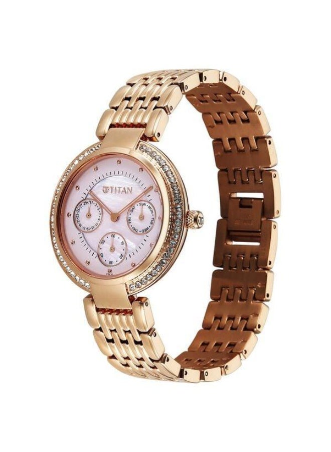 TITAN Eternal Quartz Multifunction Pink Mother of Pearl Dial Rose Gold Metal Strap Watch for Women - 95187WM01 - Image 3