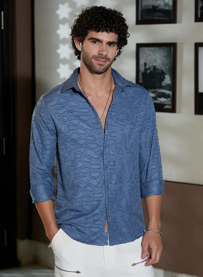 Campus Sutra Men's Steel Blue Abstract-Edge Shirt