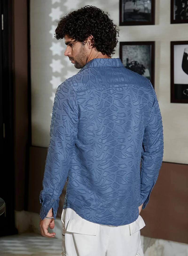CAHOOT  Men's Steel Blue Abstract-Edge Shirt for Men | Best Price UAE