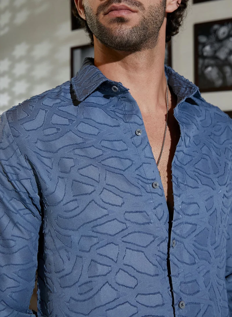CAHOOT  Men's Steel Blue Abstract-Edge Shirt for Men | Best Price UAE