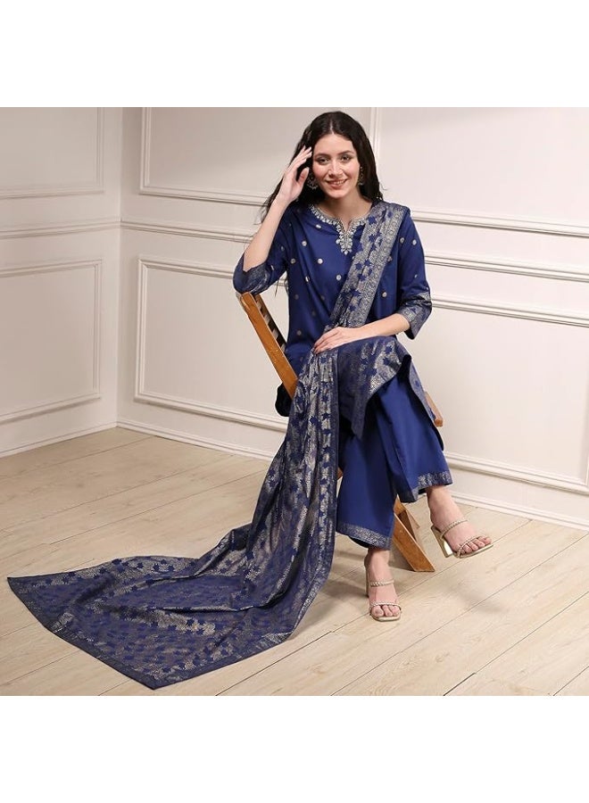 BIBA Women's COTTON Kurta, Bottom, Dupatta 2XL - Image 2