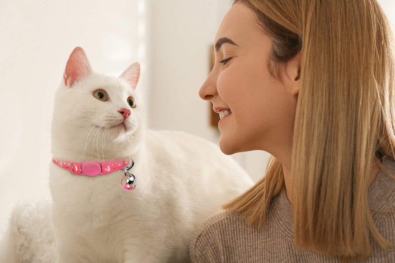 Baeuppit 4PCS Cat Collar with Bells,Breakaway Cat Collars,Kitten Collar with Bell Moons Stars Cute Kitty Safe with Pendant,Cat Collars for Girl Cats 6.9-10.7 Inch(Black&Purple&Pink&Teal) - Image 2