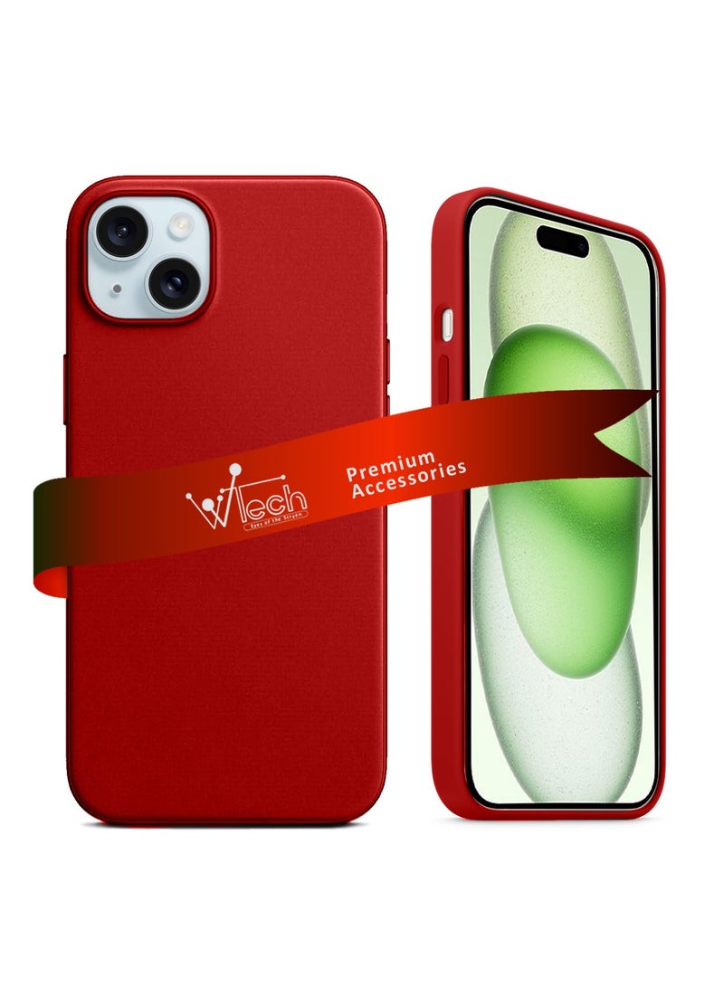 دبليو تيك غطاء حماية من السيليكون السائل الناعم لهاتف أبل آيفون 15 بلس 2023 باللون الأحمر - Image 1