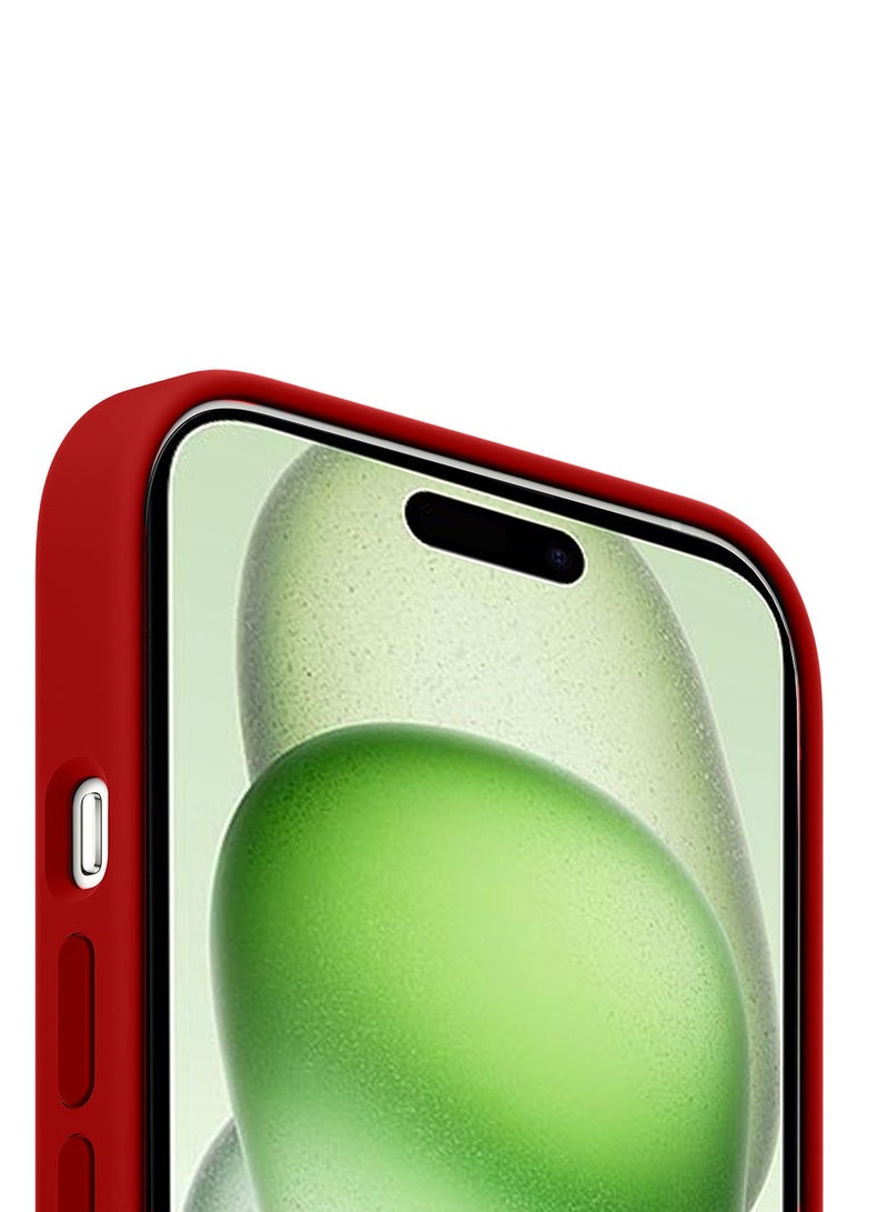 دبليو تيك غطاء حماية من السيليكون السائل الناعم لهاتف أبل آيفون 15 بلس 2023 باللون الأحمر - Image 5