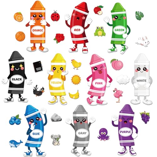 Outus 32 Pcs Color Bulletin Board Set for Classroom Crayon Classroom Boarders Color Posters Cutouts with 80pcs Adhesive Glue Point Dots for Toddler Preschool Learning Decorations - Image 1