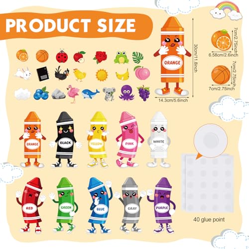 Outus 32 Pcs Color Bulletin Board Set for Classroom Crayon Classroom Boarders Color Posters Cutouts with 80pcs Adhesive Glue Point Dots for Toddler Preschool Learning Decorations - Image 3