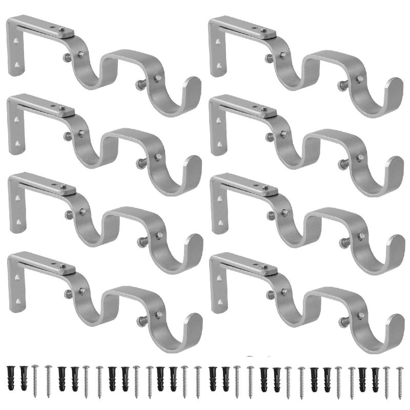 Anndason Heavy Duty Curtain Rod Brackets  Adjustable Double Rod Holders 1 Inch 8 PCS Silver