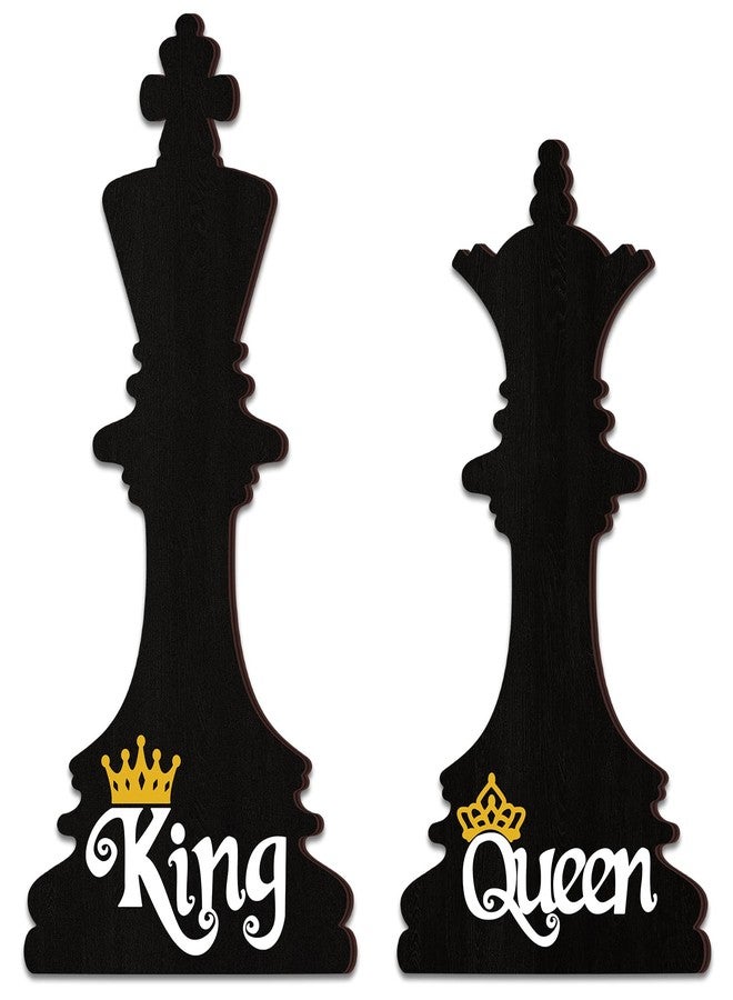 Roowest 2 Pieces Couples Bedroom Wall Decor King and Queen Wall Decor Romantic Bedroom Decor for Couples Black Couple Wall Art Decoration Crown Farmhouse Wooden Wall Art - Image 1