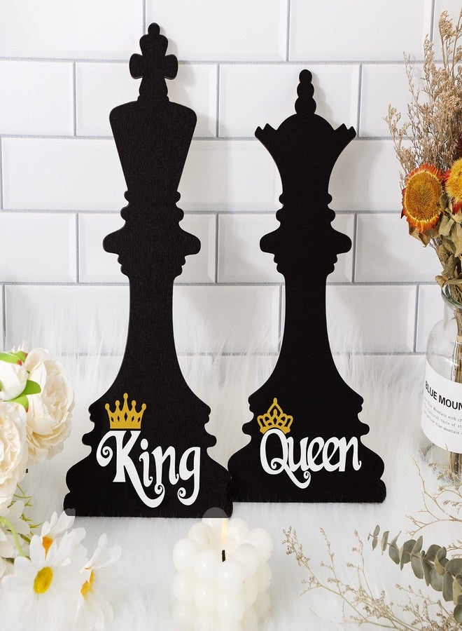 Roowest 2 Pieces Couples Bedroom Wall Decor King and Queen Wall Decor Romantic Bedroom Decor for Couples Black Couple Wall Art Decoration Crown Farmhouse Wooden Wall Art - Image 3
