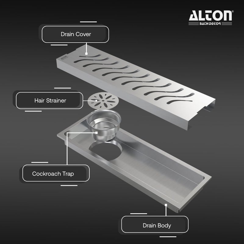 Alton ALTON ALD1016 SS304 Grade 12INCH Bathroom Shower Channel Floor Drain with Cockroach Trap Matte - Image 3