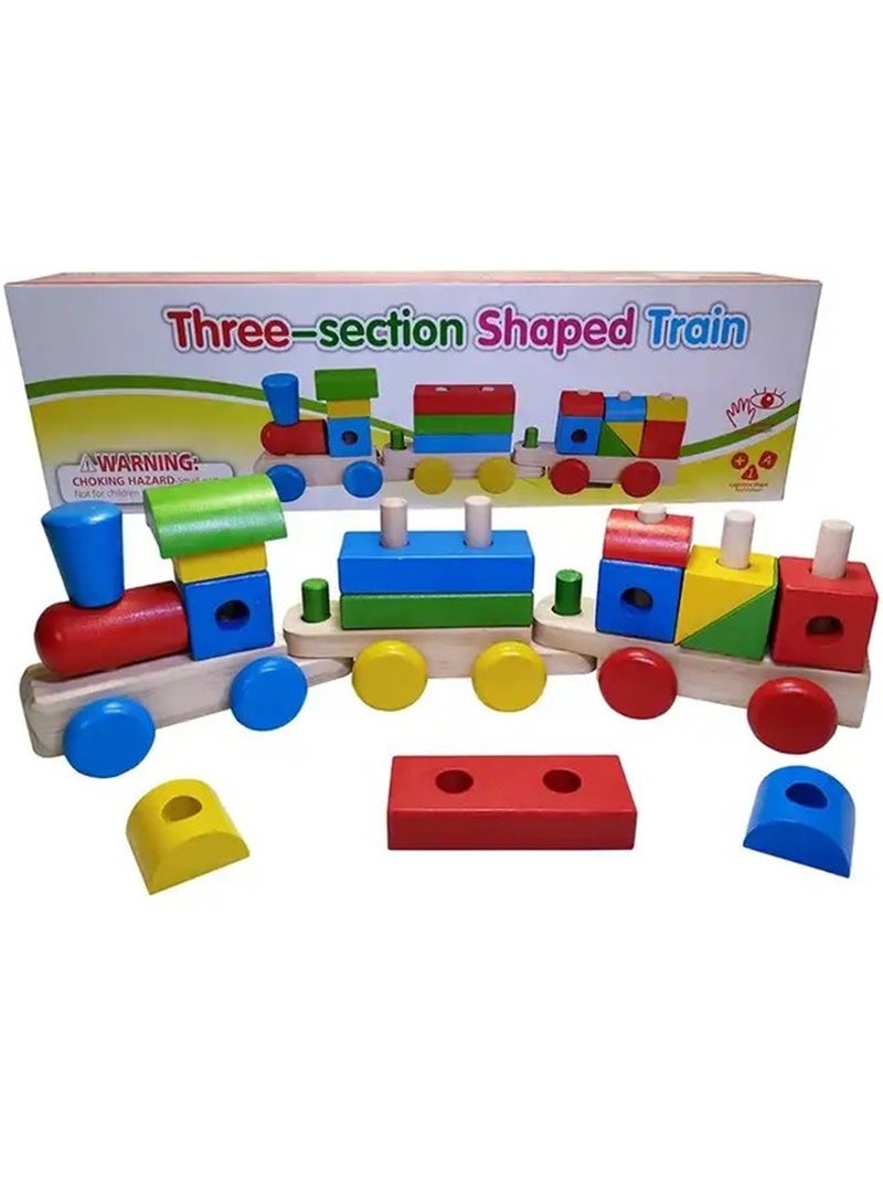 Toy Preschool Wooden Geometric Blocks Train, Shape and Color Recognition Stacking Set Toys for Kids Enjoying - Image 2