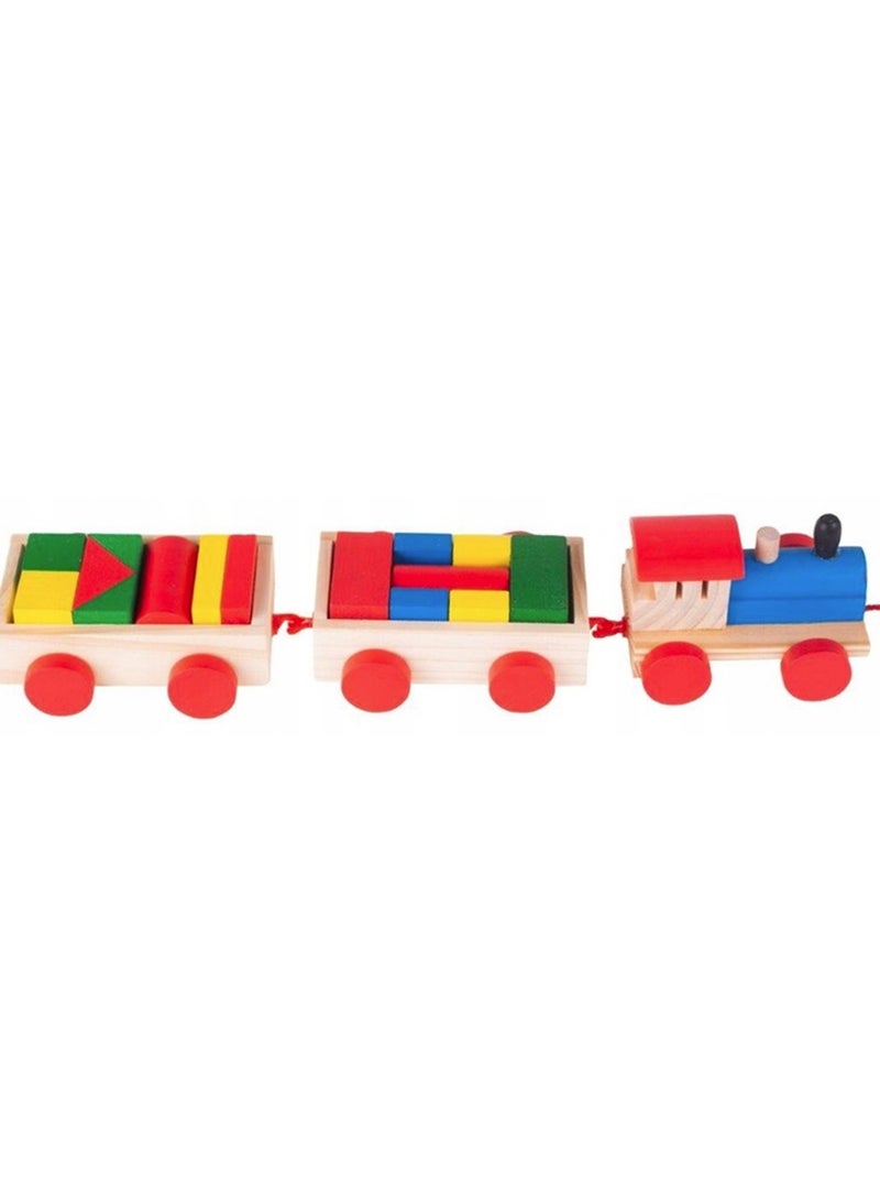 Toy Preschool Wooden Geometric Blocks Train, Shape and Color Recognition Stacking Set Toys for Kids Enjoying - Image 1