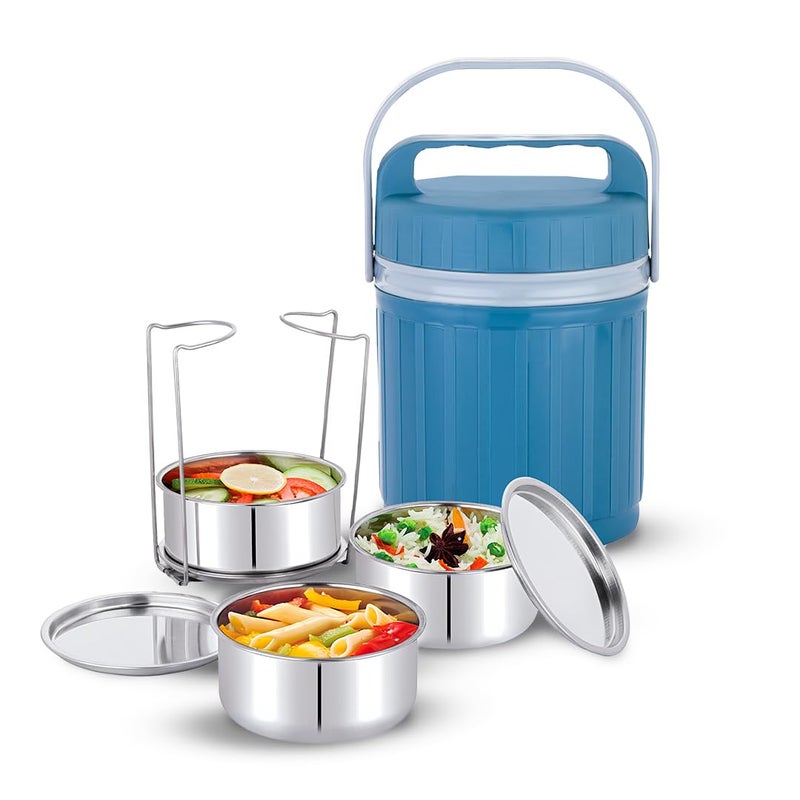 WARMEO PRO Meal 3 Pcs Stainless Steel Containers 250 ml Each, PU Insulated, Hot & Cold Leak-Proof Lunch Box for Office, College, Picnic, Blue - Image 5