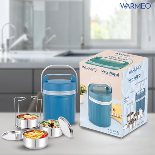 WARMEO PRO Meal 3 Pcs Stainless Steel Containers 250 ml Each, PU Insulated, Hot & Cold Leak-Proof Lunch Box for Office, College, Picnic, Blue - Image 2