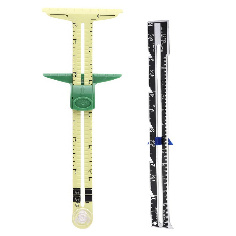 Sewing Gauge Measuring Tool Set 5in1 TShaped Sliding Gauge Ruler Fabric Quilting Ruler 2 Pieces