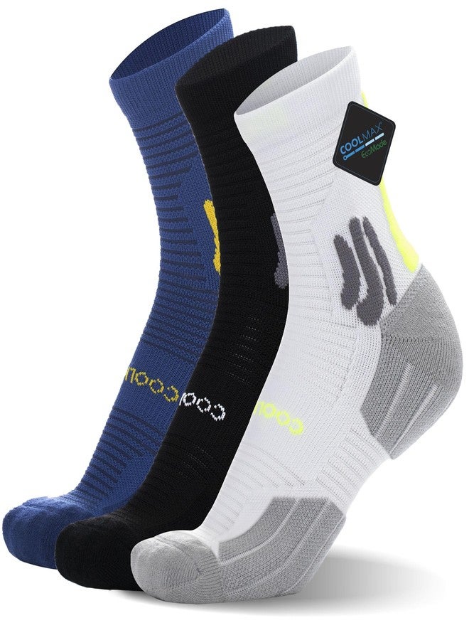 BRISIRA Coolmax Bamboo Viscose Compression Running Socks Quarter Crew Athletic Cushioned Breathable Anti Blister&Sweat&Odor - Image 1