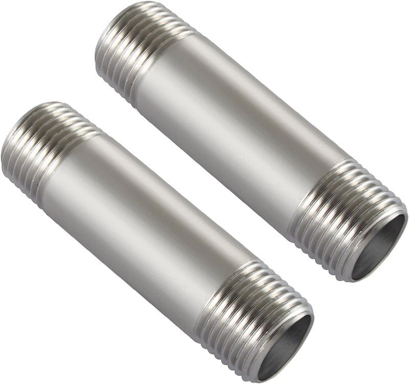 beduan Stainless Steel Pipe Fittings, 1/4" NPT x 1/4" NPT Male Threaded, 4" Length Cast Pipe(Pack of 2) - Image 1