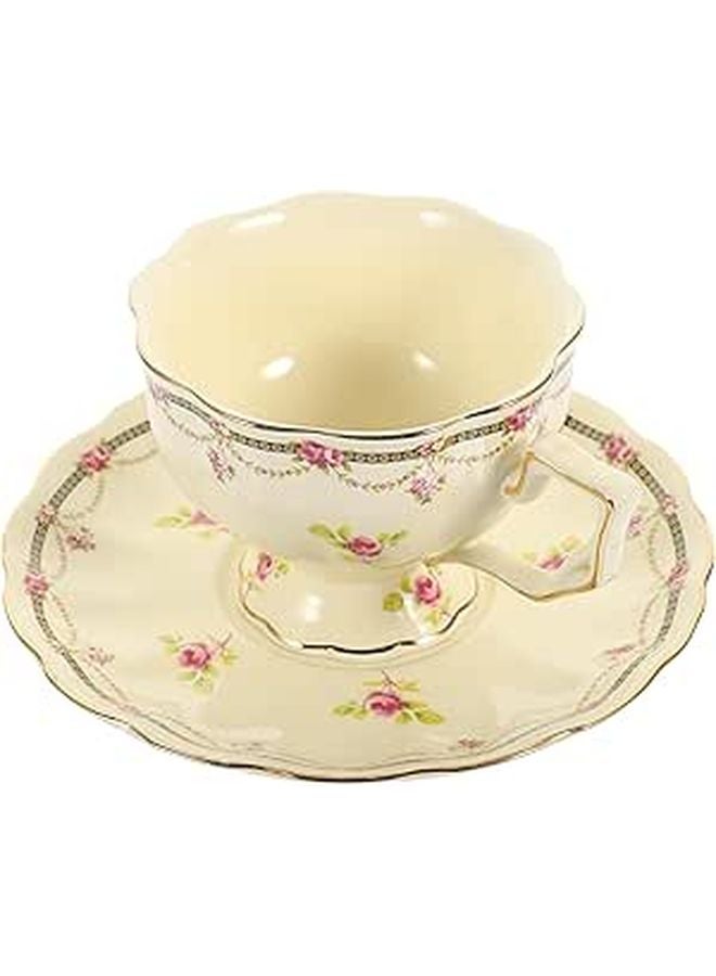 Large Vintage Ceramic Coffee Mug and Saucer Set Retro European Style Milk Cup - Image 1