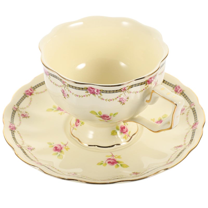 Large Vintage Ceramic Coffee Mug and Saucer Set Retro European Style Milk Cup - Image 2