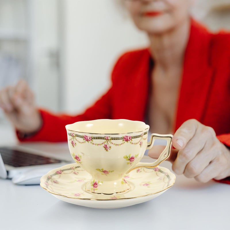 Large Vintage Ceramic Coffee Mug and Saucer Set Retro European Style Milk Cup - Image 5