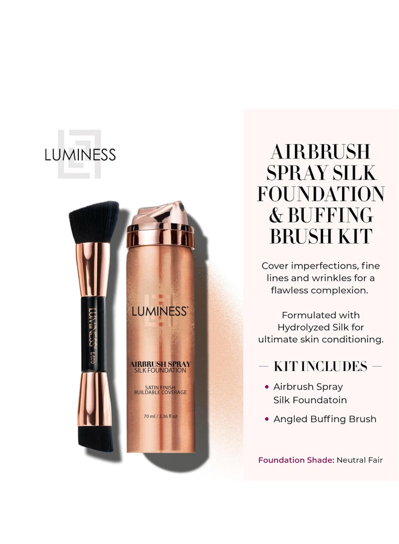 LUMINESS LUMINESS Silk Airbrush Spray Foundation & Buffing Brush Kit – Full Coverage Foundation & Dual-Sided Buffing Brush - Buildable Coverage, Anti-Aging Formula Hydrates & Moisturizes - Neutral Fair - Image 2