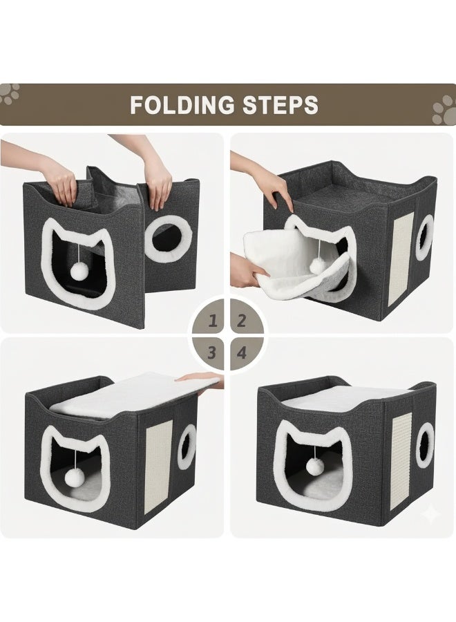 A.M Cat House, Cat Beds for Indoor Cats, Foldable Cat Cave with Fluffy Ball and Scratching Pad, Cat House Indoor for Multi Small Pets - Image 5