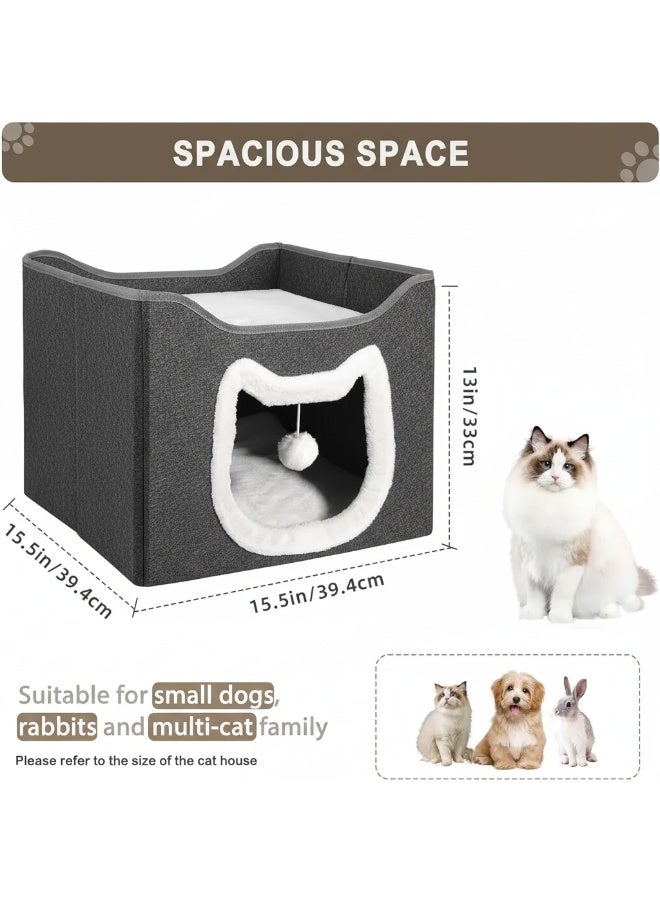 A.M Cat House, Cat Beds for Indoor Cats, Foldable Cat Cave with Fluffy Ball and Scratching Pad, Cat House Indoor for Multi Small Pets - Image 3