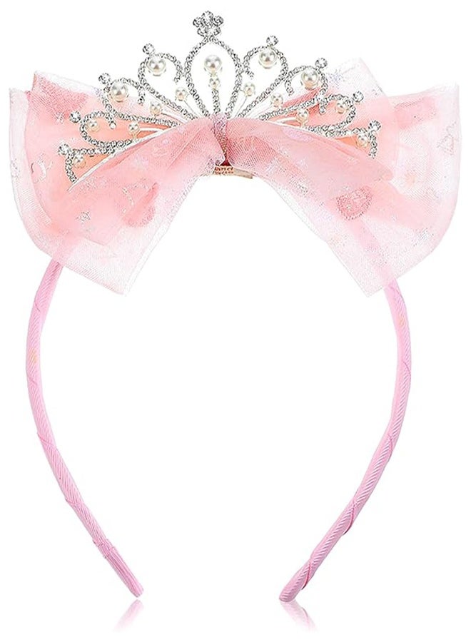 Ba Love Toddler Princess Crowns, Tiara Crown Headband Birthday with Cute Tulle Bow Fairy Crown Women Hair Accessory (Pink) - Image 1