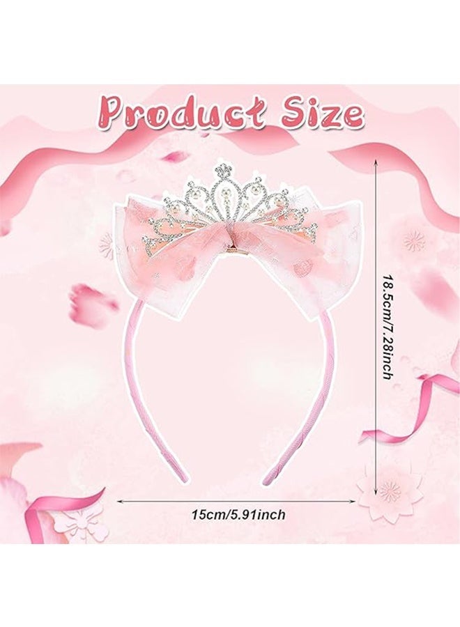 Ba Love Toddler Princess Crowns, Tiara Crown Headband Birthday with Cute Tulle Bow Fairy Crown Women Hair Accessory (Pink) - Image 2