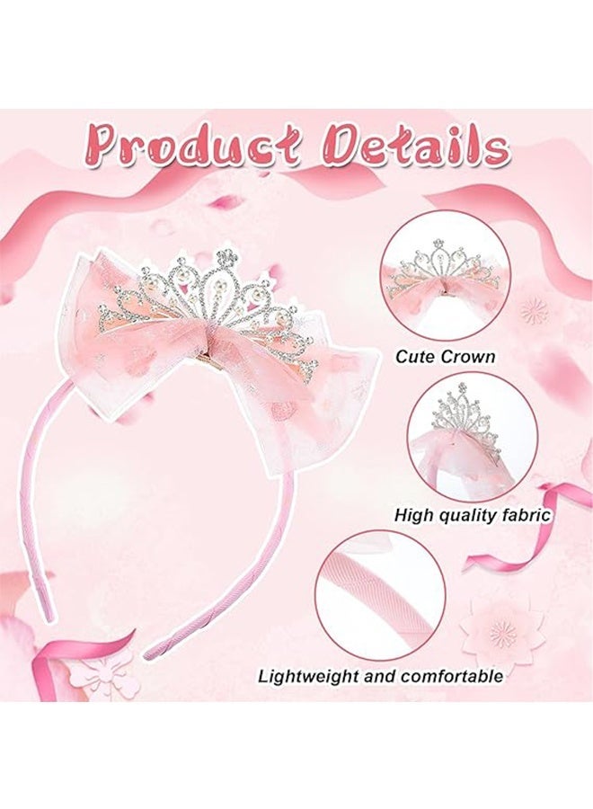 Ba Love Toddler Princess Crowns, Tiara Crown Headband Birthday with Cute Tulle Bow Fairy Crown Women Hair Accessory (Pink) - Image 3