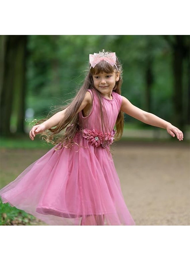 Ba Love Toddler Princess Crowns, Tiara Crown Headband Birthday with Cute Tulle Bow Fairy Crown Women Hair Accessory (Pink) - Image 5