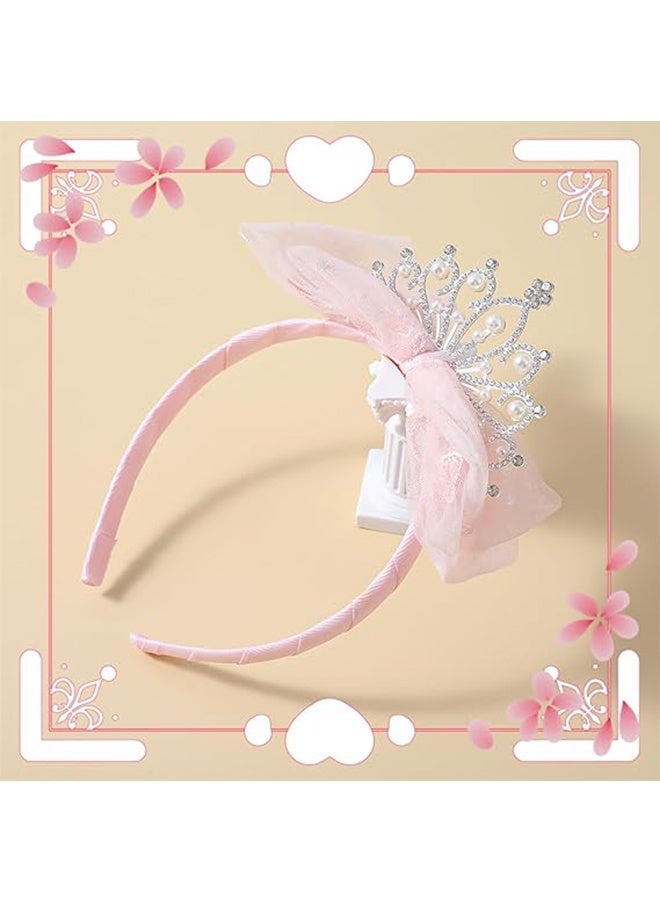 Ba Love Toddler Princess Crowns, Tiara Crown Headband Birthday with Cute Tulle Bow Fairy Crown Women Hair Accessory (Pink) - Image 4