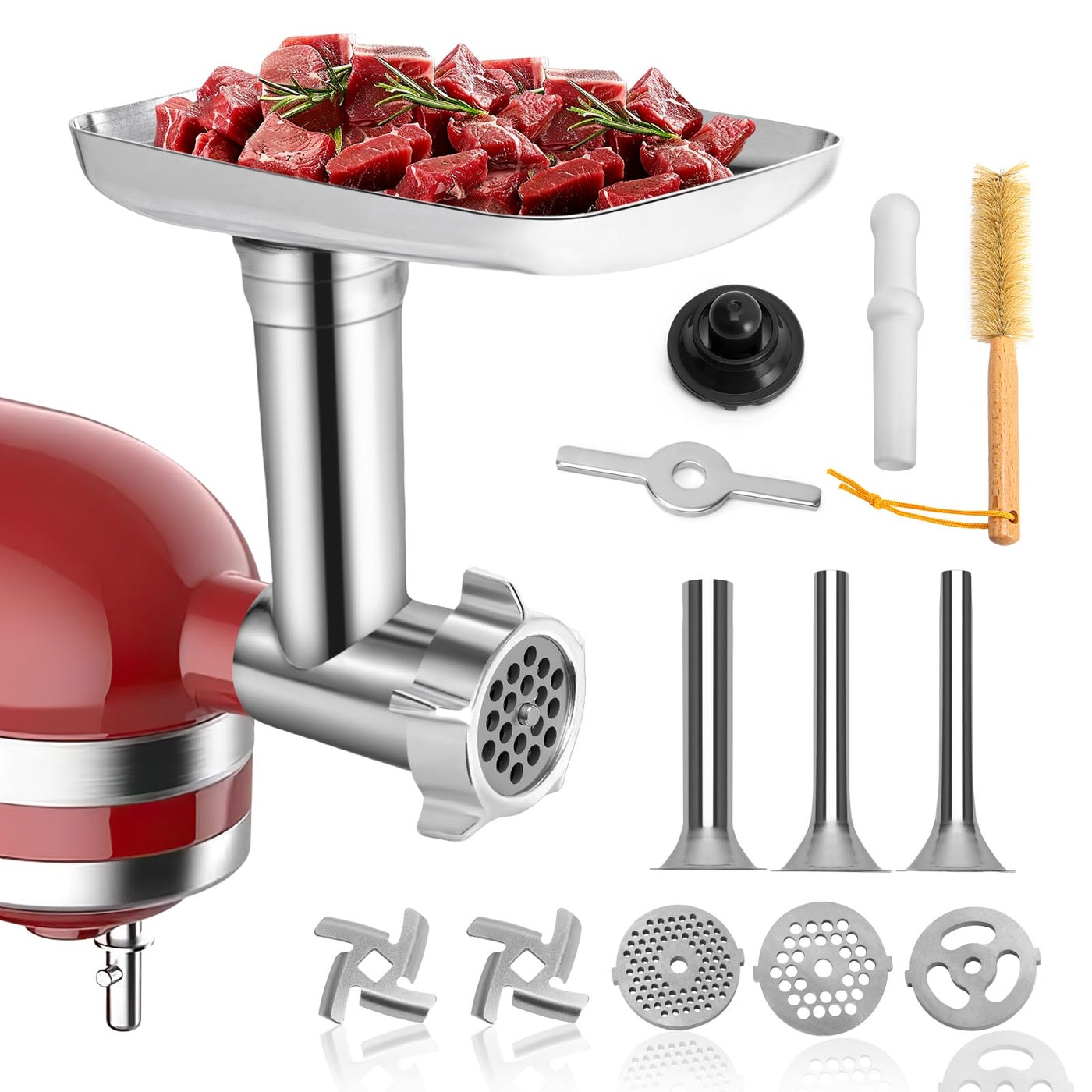 Meat Grinder Attachment for KitchenAid Stand Mixer Metal Food Grinder with 4 Grinding Plates 3 Sausage Stuffer Tubes 2 Blades Compatible with KitchenAid Mixers Mixer Not Included