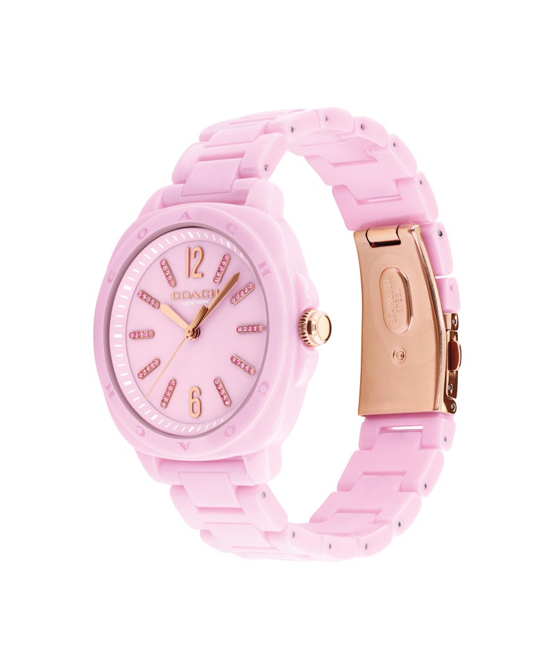 COACH Tonneau Analog Women'S Pink Ceramic Case  Watch - Image 1