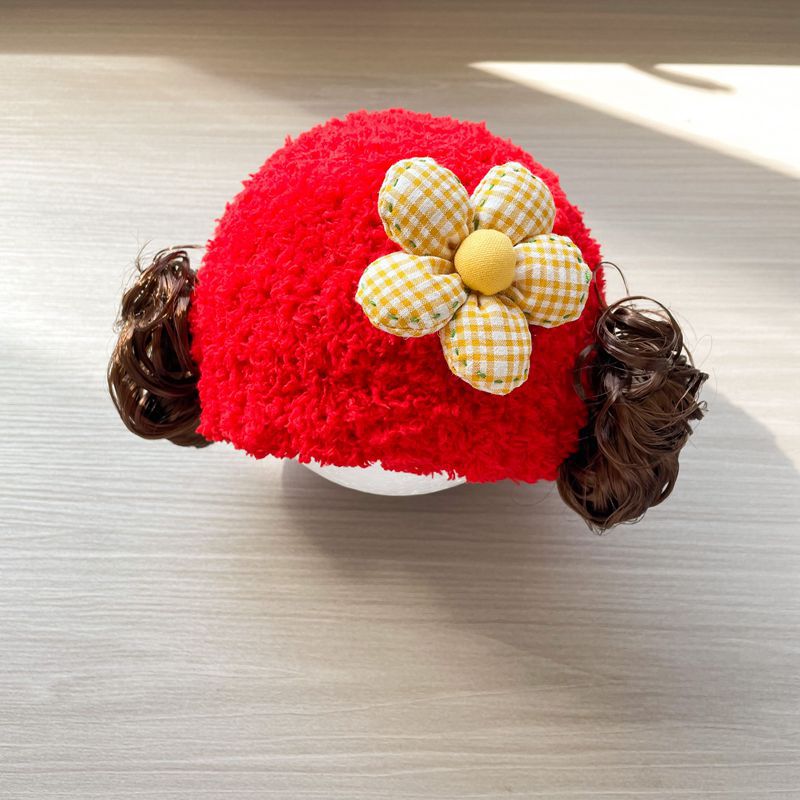 Baby Girl New Year Red Chinese Style Hat Red flowers  - Image 2