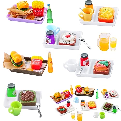 Civaner 38 Pcs Miniature Food Toy Miniature Doll House Accessories Miniatures Play Sets Small Doll Food Dollhouse Foods, Hamburger Fries Soda Milk Juice Fast Foods Set for Pretend Kitchen(Cute Style) - Image 1