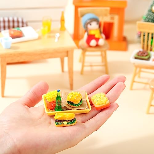 Civaner 38 Pcs Miniature Food Toy Miniature Doll House Accessories Miniatures Play Sets Small Doll Food Dollhouse Foods, Hamburger Fries Soda Milk Juice Fast Foods Set for Pretend Kitchen(Cute Style) - Image 3