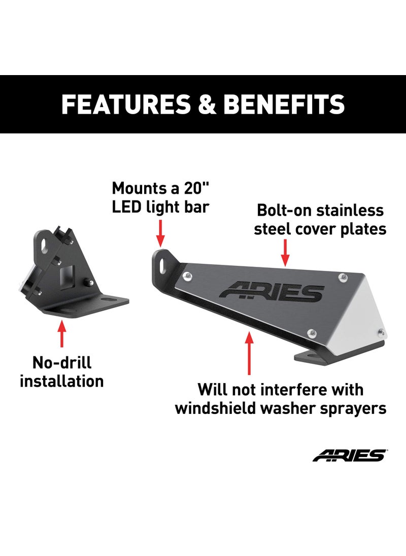 Aries ARIES 15912 Jeep Wrangler JK Hood Light Brackets, LEDs Sold Separately , Black  - Image 3