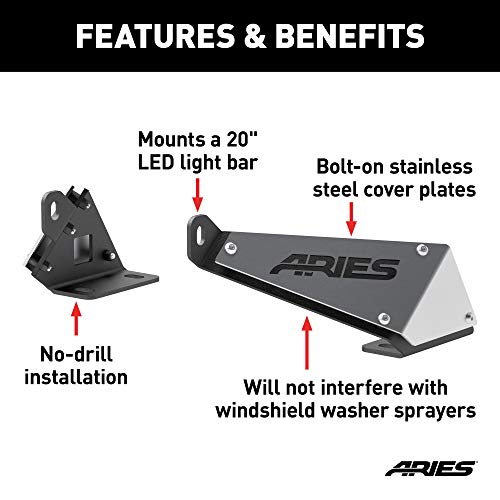 ARIES 15912 Jeep Wrangler JK Hood Light Brackets, LEDs Sold Separately , Black - Image 3