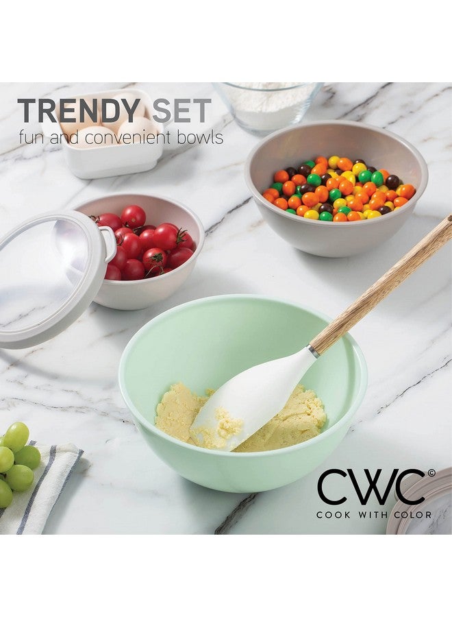 COOK WITH COLOR Nesting Mixing Bowls - 12 Piece Plastic Bowl Set with Lids, Microwave Safe (Mint Ombre) - Image 5