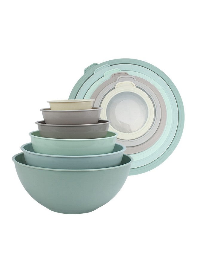 COOK WITH COLOR Nesting Mixing Bowls - 12 Piece Plastic Bowl Set with Lids, Microwave Safe (Mint Ombre) - Image 1
