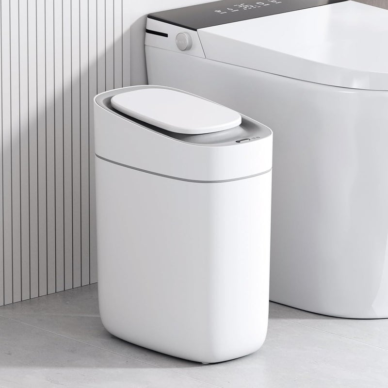 ELPHECO Bathroom Sensor Trash Can for Narrow Space (White) - Image 1