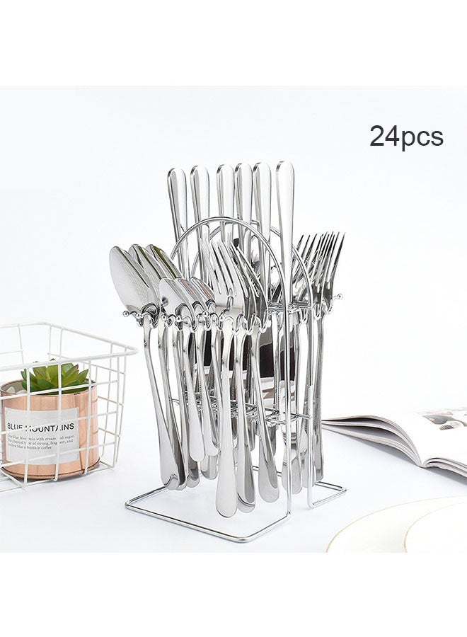 Tableware Set 24 Pieces Of Stainless Steel Western Tableware Household Knives, Forks And Spoons Silver Tableware Party Restaurant Special Tableware New Gift Box  - Image 1
