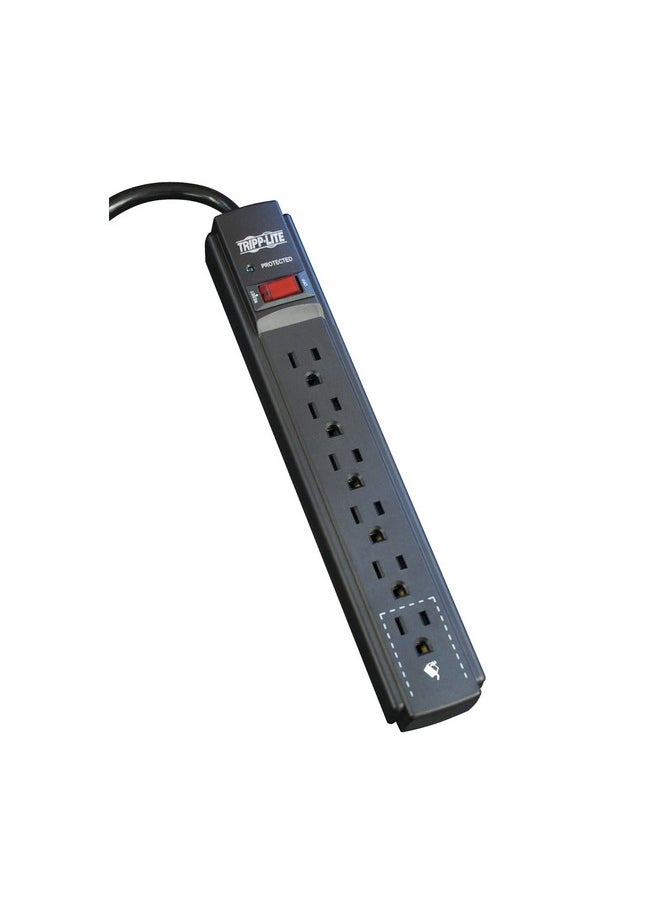 تريب لايت شريط الطاقة Tripp Lite 6 Outlet Surge Protector، سلك بطول 6 أقدام، 790 جول، أسود، تأمين بقيمة 20000 دولار (TLP606B)  - Image 1