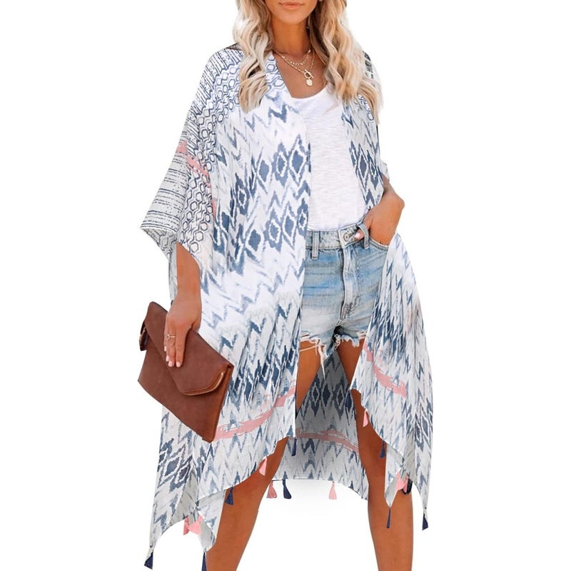 Moss Rose Women Summer Bikini Kimono Bathing Suit Cover Ups for Swimwear: Lightweight Rayon, Beige, Flowy Quick-Dry - Image 1