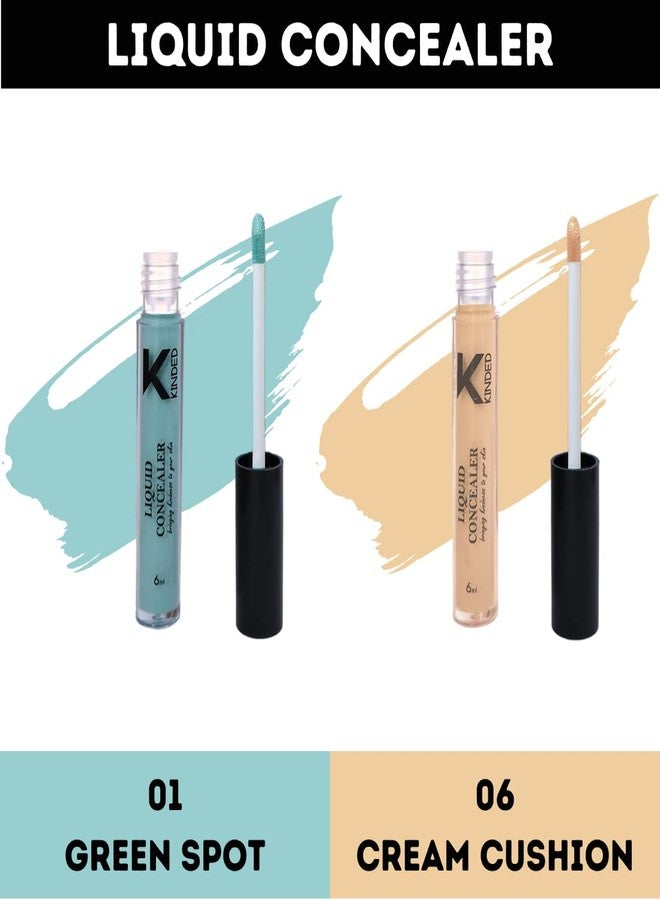 KINDED Liquid Concealer Full Coverage Colour Corrector Contour Waterproof HD Pro Master Series for Dry & Oily Skin Dark Circles & Spots (Creamy Matte, Green Spot & Cream Cushion Combo, 6 ml each) - Image 2