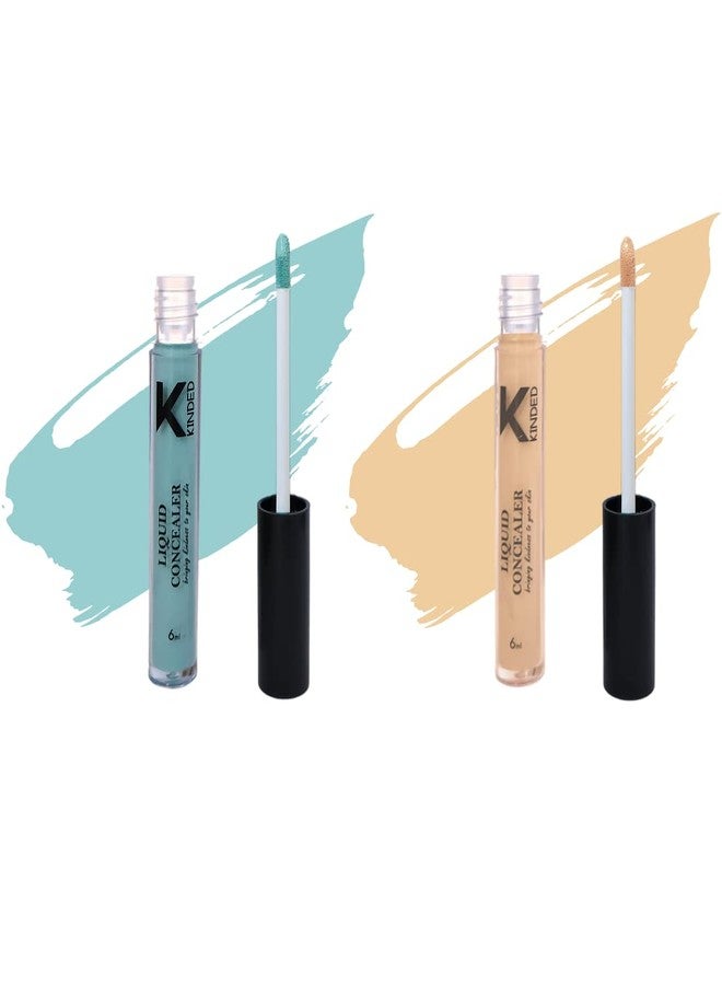 KINDED Liquid Concealer Full Coverage Colour Corrector Contour Waterproof HD Pro Master Series for Dry & Oily Skin Dark Circles & Spots (Creamy Matte, Green Spot & Cream Cushion Combo, 6 ml each) - Image 1