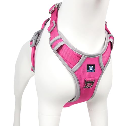 HANK Dog Harness | 3M Reflective | Strong Metal Hook | Dog Chest Belt for Large Dogs | No Pull Harness for Walking, Training (Pink - Grey - L (23-35Kg) - Image 1