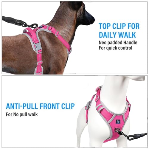 HANK Dog Harness | 3M Reflective | Strong Metal Hook | Dog Chest Belt for Large Dogs | No Pull Harness for Walking, Training (Pink - Grey - L (23-35Kg) - Image 3
