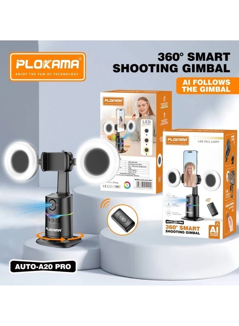 PLOKAMA SELFIE STICK AUTO-A20 PRO | 360° Smart Shooting Gimbal With AI Face Tracking | Auto Rotation Tripod With Bluetooth Remote | Adjustable Phone Holder For Vlogging, Live Streaming & Photography - Image 3